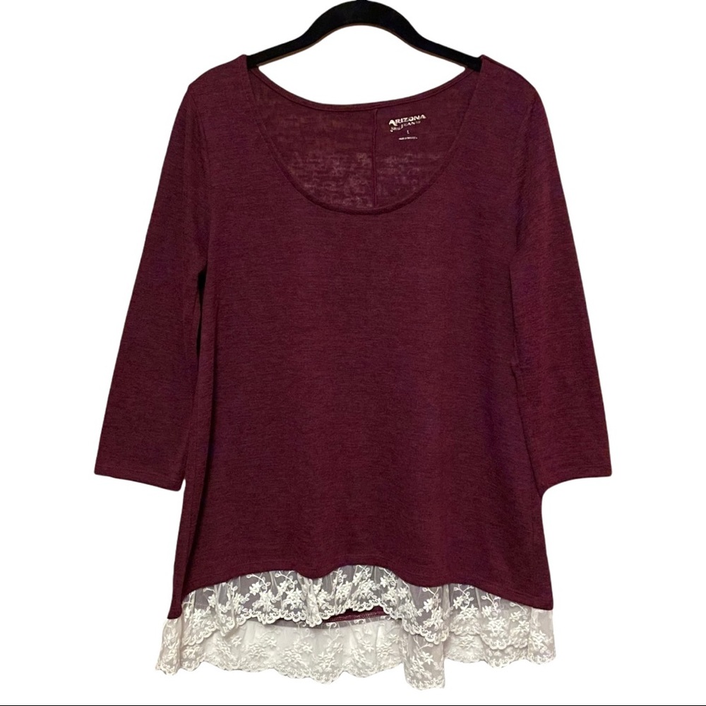 Arizona Jeans Company 3/4 Sleeve Lace Trim Hem Sweater Tunic size Large